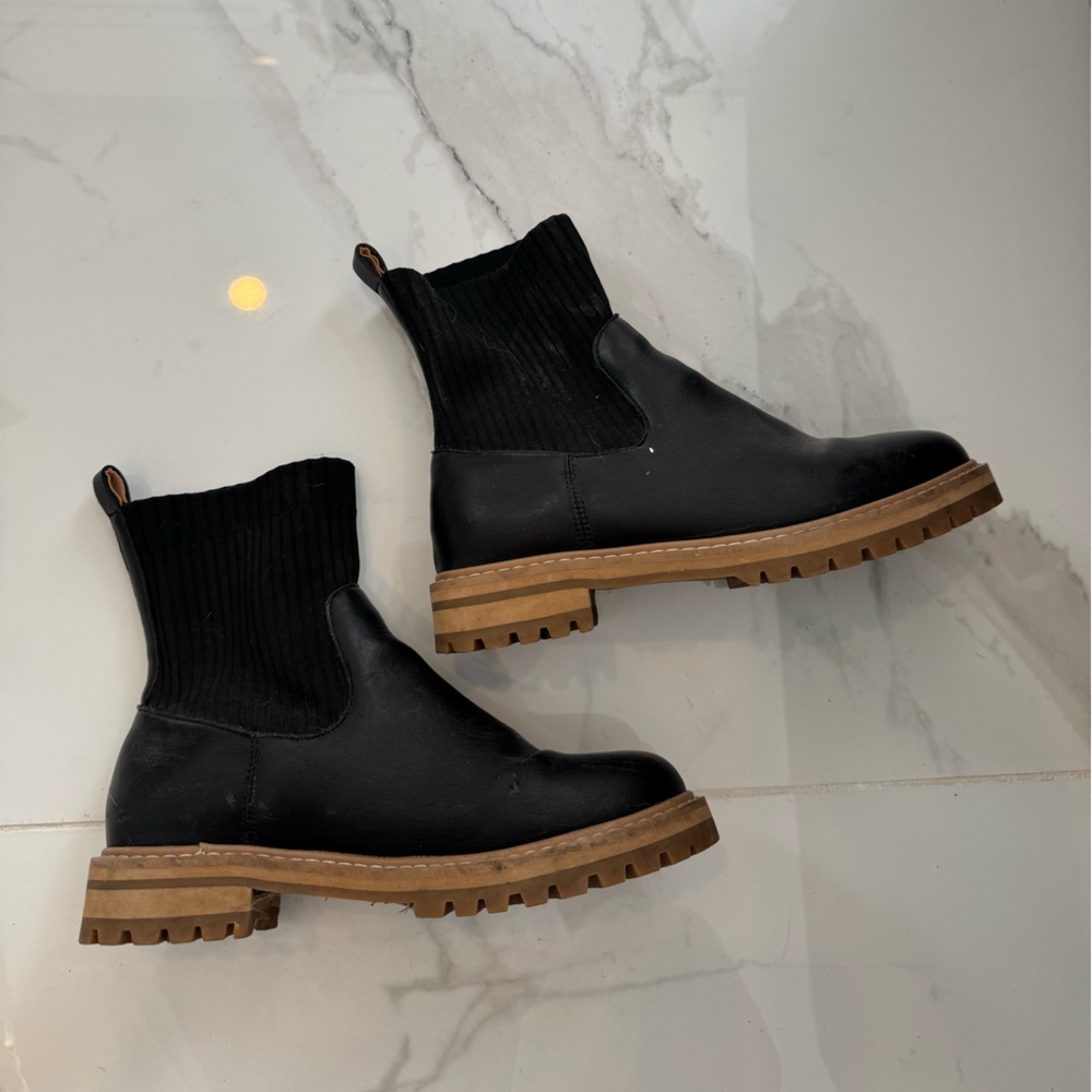 Oasis society Black Leather sock calf Boots